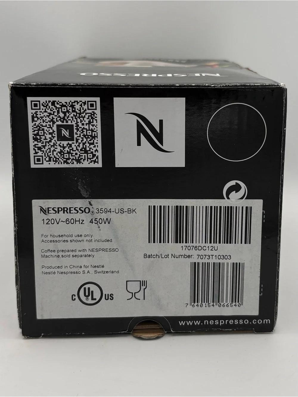 Genuine Nespresso Aeroccino 3 Electric Milk Frother Black Model 3594 Open Box